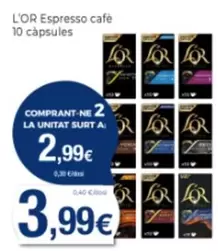 Oferta de L'or - Espresso Cafe 10 Capsules por 3,99€ en Supermercats Jespac