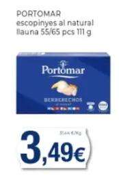 Oferta de Portomar - Escopinyes Al Natural Llauna 55/65 Pcs 111 G por 3,49€ en Supermercats Jespac