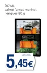 Oferta de Royal - Salmo Fumat Marinat Llenques por 5,45€ en Supermercats Jespac