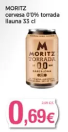 Oferta de Moritz - Cervesa 0'0% Torrada Llauna por 0,69€ en Supermercats Jespac