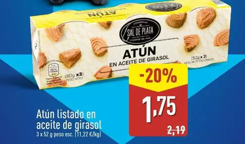 Oferta de Sal de Plata  - Atun Listado En Aceite De Girasol por 1,75€ en ALDI