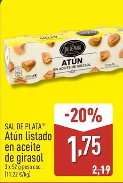 Oferta de Sal de Plata - Atun Listado En Aceite De Girasol por 1,75€ en ALDI