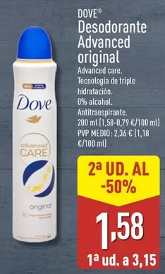 Oferta de Dove - Desodorante Advanced Original por 3,15€ en ALDI