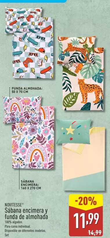 Oferta de Novitesse - Sabana Encimera Y Funda De Almohada por 11,99€ en ALDI