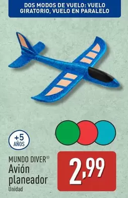 Oferta de Mundo Diver - Avion Planeador por 2,99€ en ALDI