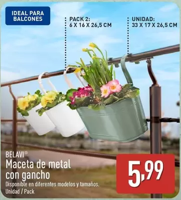 Oferta de Belavi - Maceta De Metal Con Gancho por 5,99€ en ALDI