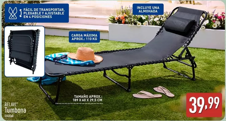 Oferta de Belavi - Tumbona por 39,99€ en ALDI