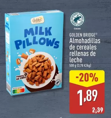 Oferta de Golden Bridge - Almohadillas De Cereales Rellenas De Leche  por 1,89€ en ALDI