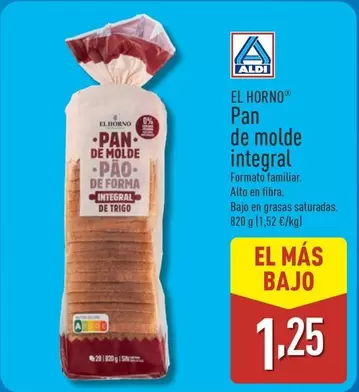 Oferta de El Horno - Pan De Molde Integral por 1,25€ en ALDI