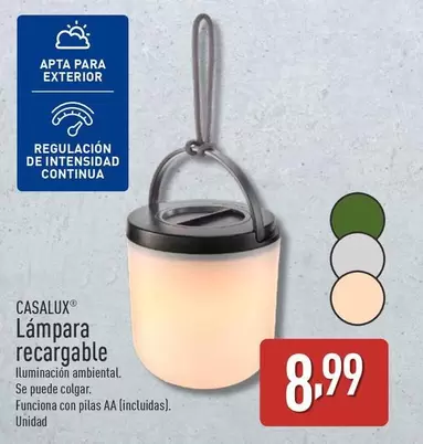 Oferta de Casalux - Lampara Recargable por 8,99€ en ALDI