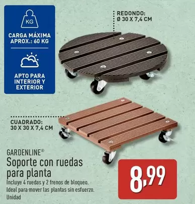 Oferta de Gardenline - Soporte Con Ruedas Para Planta por 8,99€ en ALDI