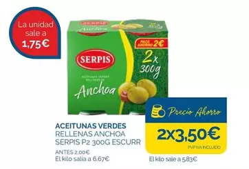 Oferta de Serpis - Aceitunas Verdes Rellenas Anchoa por 1,75€ en Supermercados La Despensa