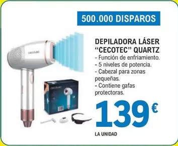 Oferta de Cecotec - Depiladora Laser "Cecotec" Quartz por 139€ en E.Leclerc