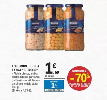 Oferta de Cidacos - Legumbre Cocida Extra por 1,69€ en E.Leclerc