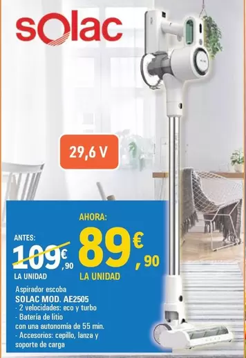 Oferta de Solac - Aspirador Escoba Seda Mod. EP265 por 89,9€ en E.Leclerc