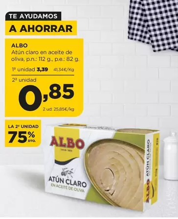 Oferta de Albo - Atun Claro En Aceite De Oliva por 3,39€ en Alimerka