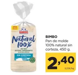 Oferta de Bimbo - Pan De Molde 100% Natural Sin Corteza por 2,4€ en Alimerka