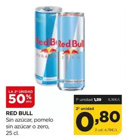 Oferta de Red Bull - Sin Azucar, Pomelo Sin Azucar O Zero por 1,59€ en Alimerka