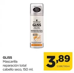 Oferta de Gliss - Mascarilla Reparacion Total Cabello Seco por 3,89€ en Alimerka
