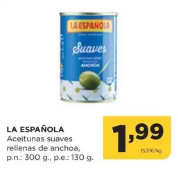 Oferta de La Española - Aceitunas Suaves Rellenas De Anchoa por 1,99€ en Alimerka