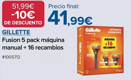 Oferta de Gillette - Fusion 5 Pack Maquina Manual + 16 Recambios por 41,99€ en Costco