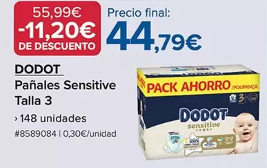 Oferta de Dodot - Panales Sensitive Talla 3 por 44,79€ en Costco