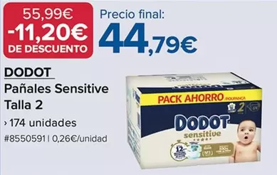 Oferta de Dodot - Panales Sensitive Talla 2 por 44,79€ en Costco