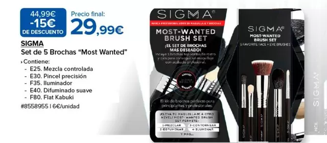 Oferta de Sigma - Set De 5 Brochas "most Wanted" por 29,99€ en Costco