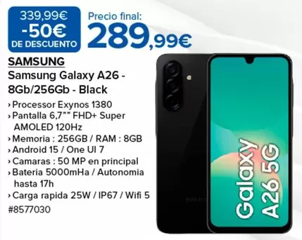 Oferta de Samsung - Galaxy A26 - 8gb/256gb por 289,99€ en Costco
