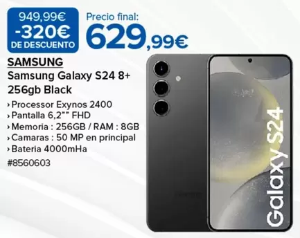 Oferta de Samsung - Galaxy S24 8+ 256gb Black por 629,99€ en Costco
