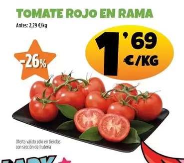 Oferta de Tomate Rojo En Rama por 1,69€ en Ahorramas