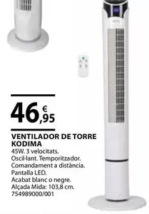 Oferta de Ventilador De Torre Kodima por 46,95€ en Fes Més