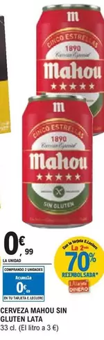 Oferta de Mahou - Cerveza Sin Gluten Lata por 0,99€ en E.Leclerc