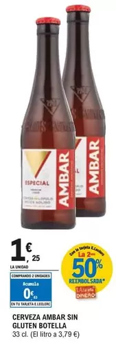 Oferta de Ambar - Cerveza Sin Gluten Botella por 1,25€ en E.Leclerc