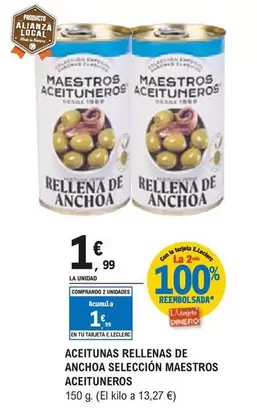 Oferta de Maestros Aceituneros - Aceitunas Rellenas De Anchoa Seleccion por 1,99€ en E.Leclerc