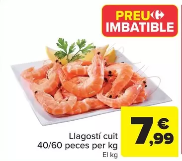 Oferta de Langostino Cocido 40/60 Piezas Por Kg por 7,99€ en Carrefour