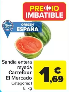 Oferta de Carrefour El Mercado - Sandía Entera Rayada  por 1,69€ en Carrefour