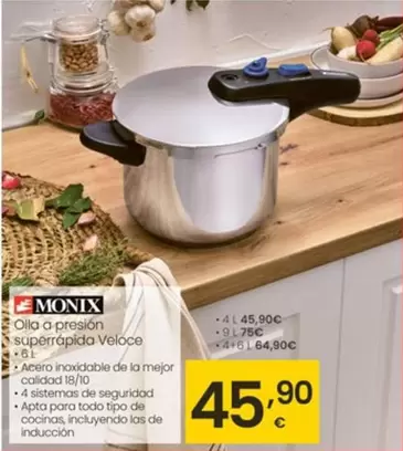 Oferta de Monix - Olla A Presion Superropacia Veloce por 45,9€ en Eroski