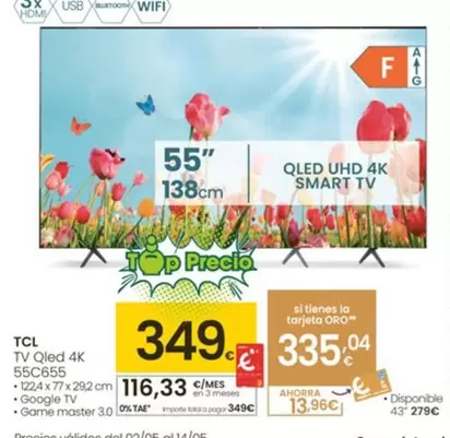 Oferta de TCL - Tv Qled 4K 55c655 por 349€ en Eroski