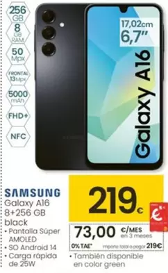 Oferta de Samsung - Galaxy A16 8+256 GB Black  por 219€ en Eroski