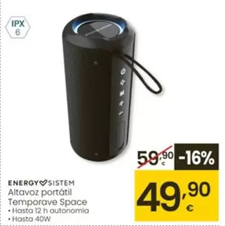 Oferta de Energy Sistem - Altavoz Portatil Temporave Space por 49,9€ en Eroski