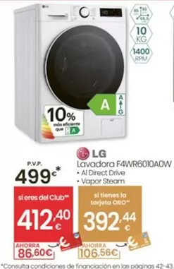 Oferta de LG - Lavadora F4wr6010a0w por 499€ en Eroski