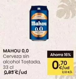 Oferta de Mahou - 0,0 Cerveza Sin Alcohol Tostada por 0,7€ en Eroski