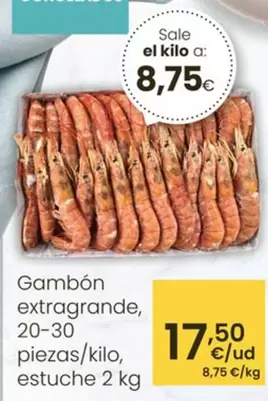Oferta de Gambón Extragrande, 20-30 Piezas/kilo, Estuche por 17,5€ en Eroski