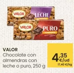 Oferta de Valor - Chocolate Con Almendras Con Leche O Puro por 4,35€ en Eroski