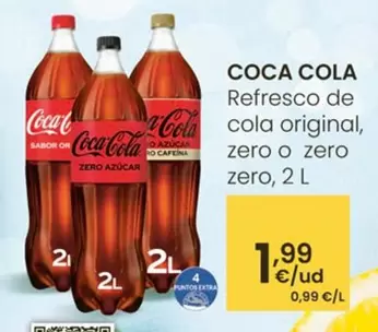 Oferta de Coca-Cola - Refresco De Cola Original, Zero O Zero Zero por 1,99€ en Eroski