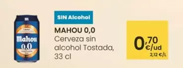 Oferta de Mahou - 0.0 Cerveza Sin Alcohol Tostada por 0,7€ en Eroski