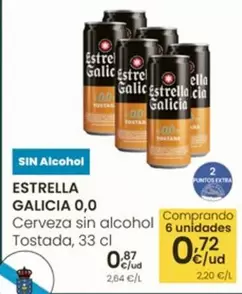 Oferta de Estrella Galicia - 0,0 Cerveza Sin Alcohol Tostada por 0,87€ en Eroski