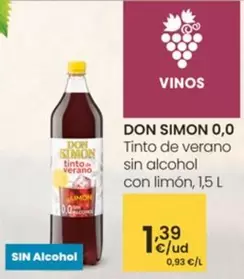 Oferta de Don Simón - 0,0 Tinto De Verano Sin Alcohol Con Limon por 1,39€ en Eroski