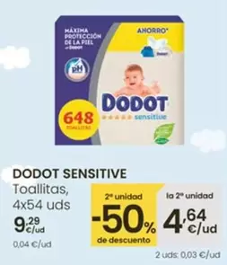 Oferta de Dodot Sensitive - Toallitas por 9,29€ en Eroski